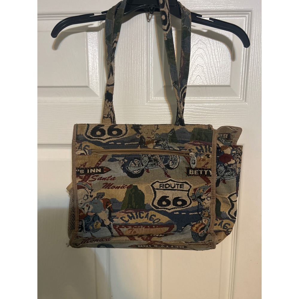 Betty Boop Route 66 Tapestry Tote Bag Vintage Woven Biker‎ Chicago Santa Monica